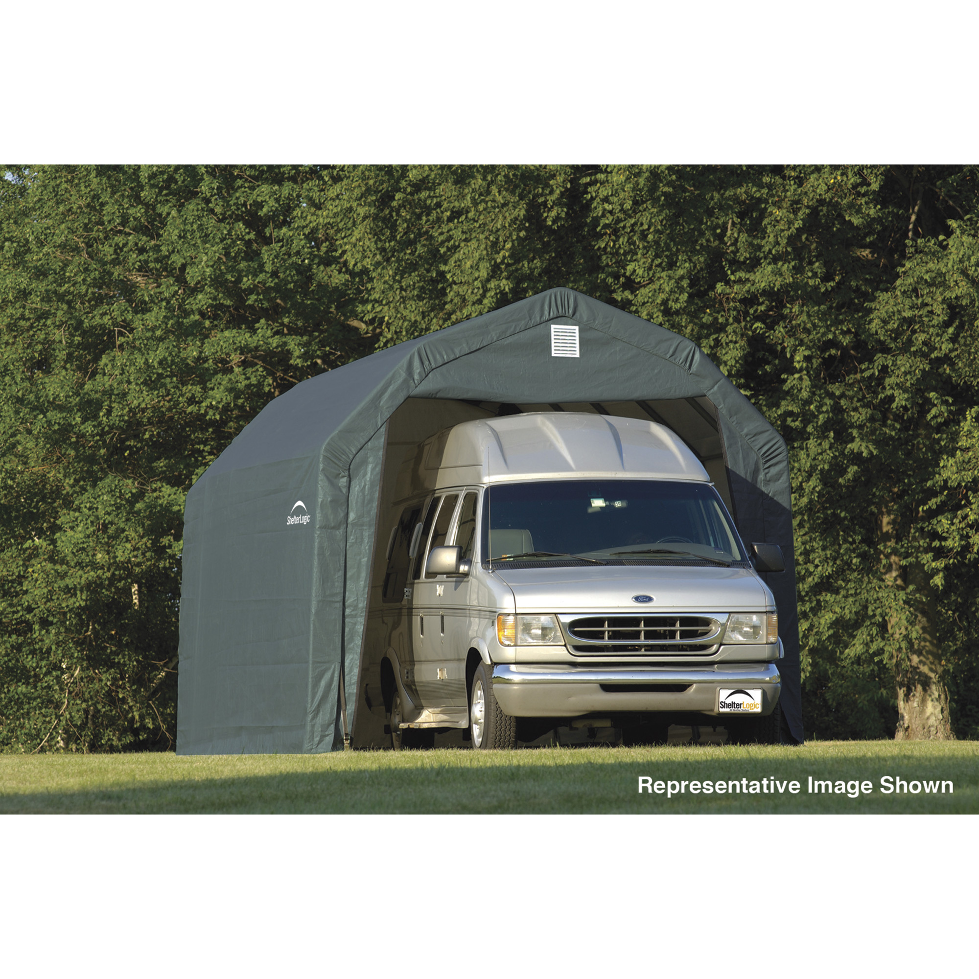 ShelterLogic 12Ft.W Homestead Barn Style Garage, 24ft.L x 12ft.W x 9ft.H, Green, Model# 97154